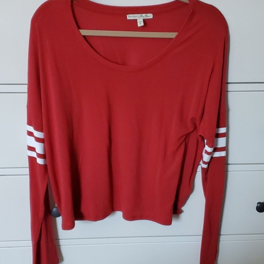 Express Red Long Sleeve Top with White Stripes